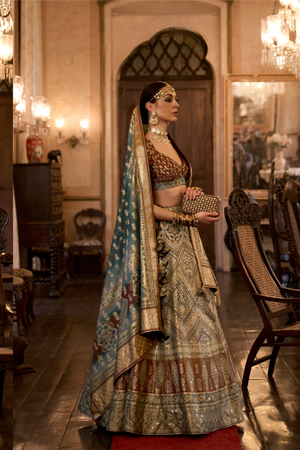 Grey Rewaa Taj Mahal Royal Silk Lehenga - LaVante Fashion
