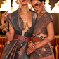 Multi Pure Linen Saree with Copper Zari Weaving Elegance