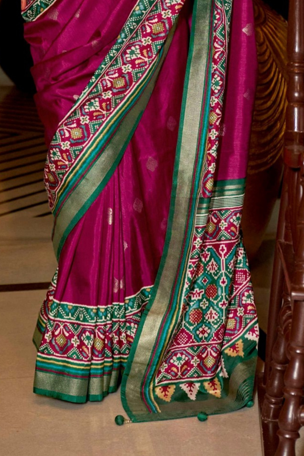 Mercerized Sigma Silk Saree with Patola Design and Gold Print