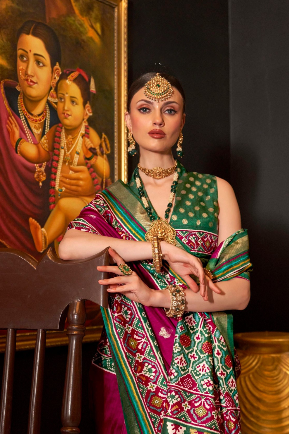 Mercerized Sigma Silk Saree with Patola Design and Gold Print