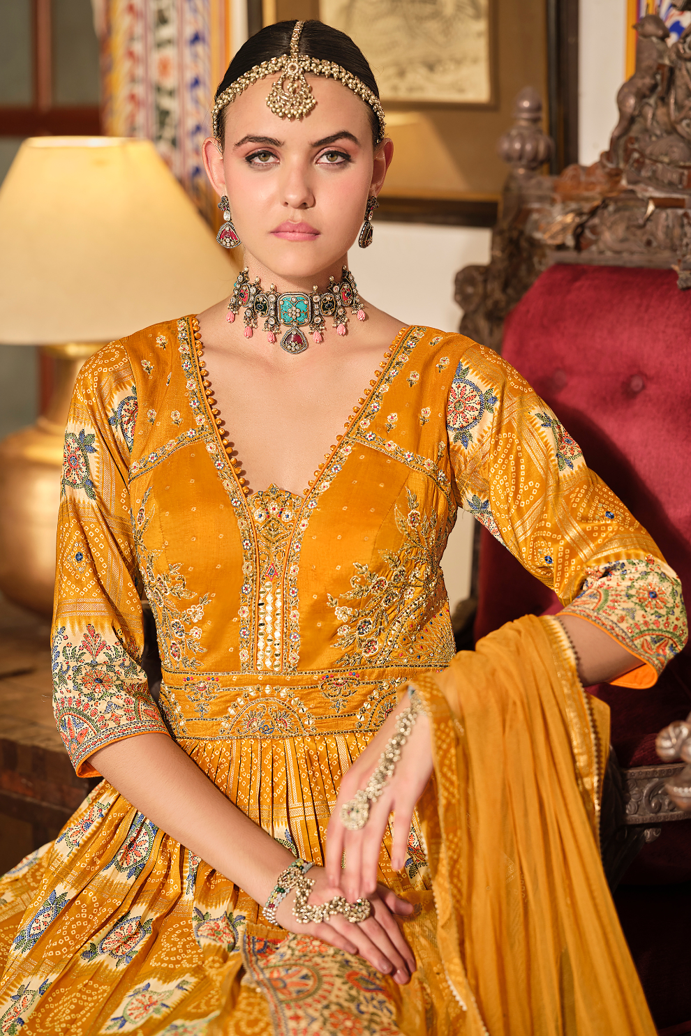 Lehenga Choli de seda de diseñador en color azul turquesa, lista para usar, con brillo y detalles de espejo