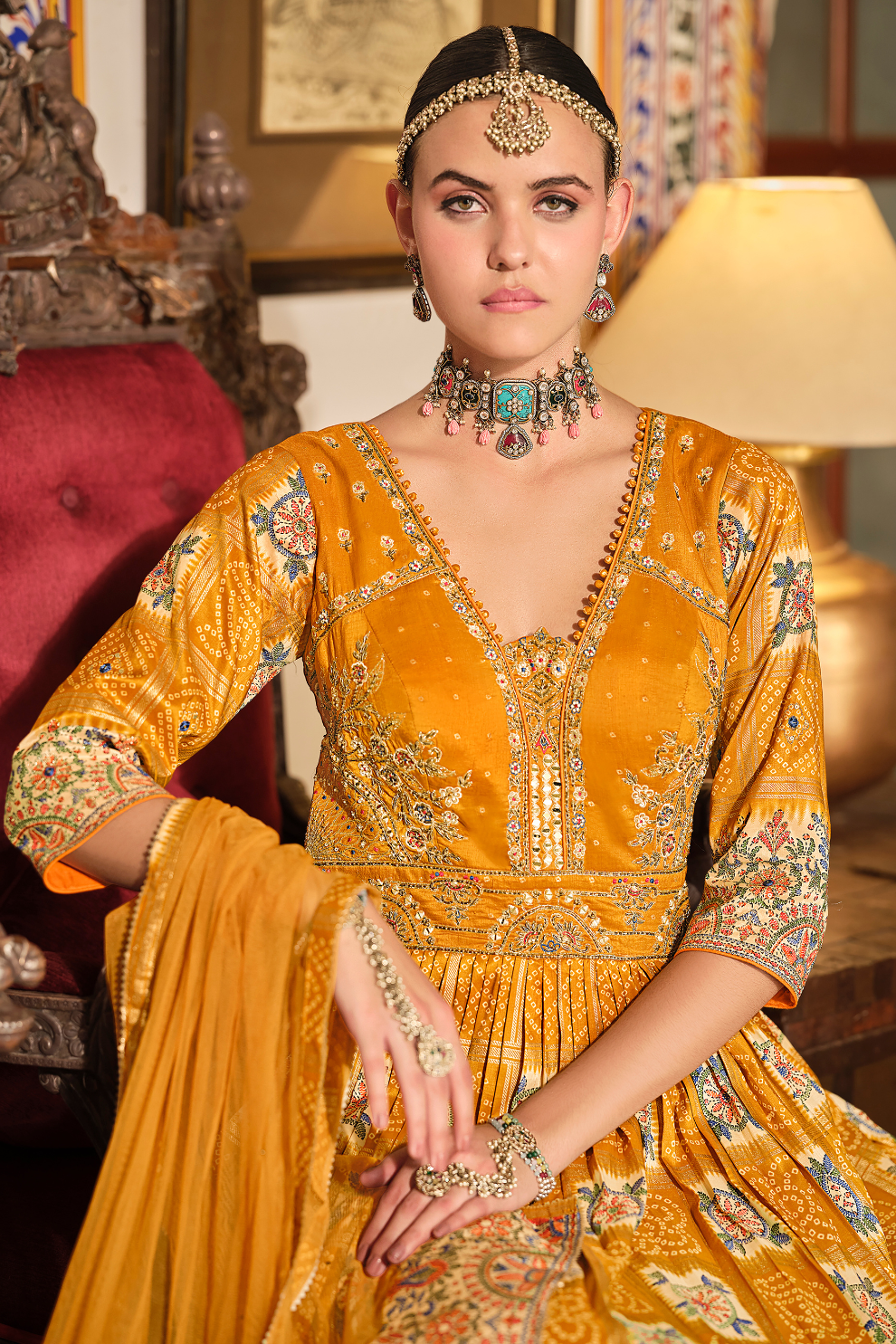 Lehenga Choli de seda de diseñador en color azul turquesa, lista para usar, con brillo y detalles de espejo