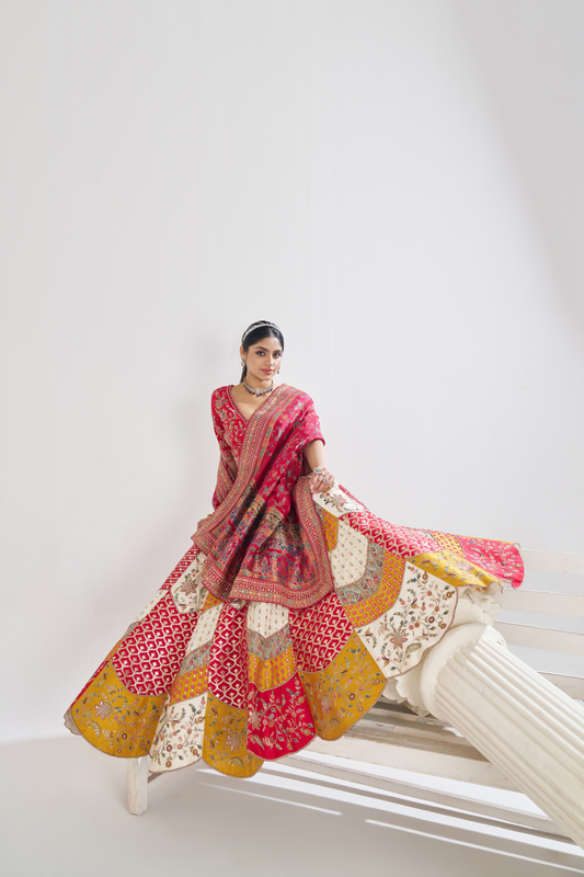 LAVANTEFASHIONMulticolourBanarsiMosaicscallopdesignerbridallehnga_2 - LaVante Fashion
