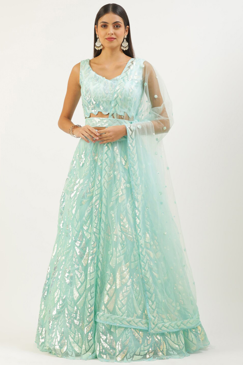 Bridal Soft Net Lehenga Choli with Elegant Sequins Embroidery