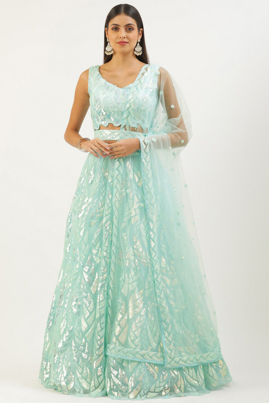 Bridal Soft Net Lehenga Choli with Elegant Sequins Embroidery