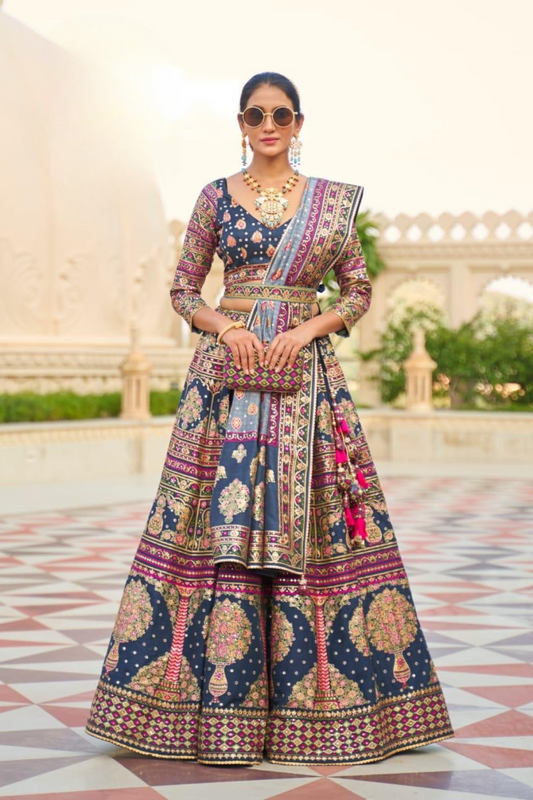 Royal Blue Rajwadi Patola Lehenga with Intricate Weaving