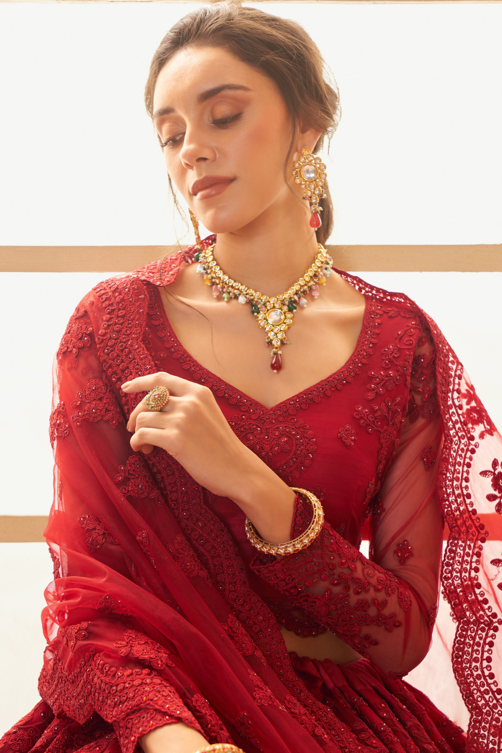 Gorgeous Red Net Lehenga Choli With Intricate Embroidery