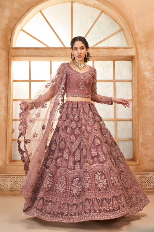 Soft Net Onion Pink Lehenga With Sparkling Diamond Work