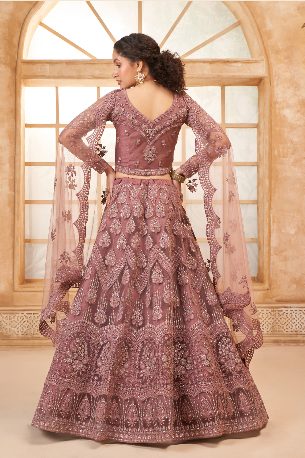 Soft Net Onion Pink Lehenga With Sparkling Diamond Work