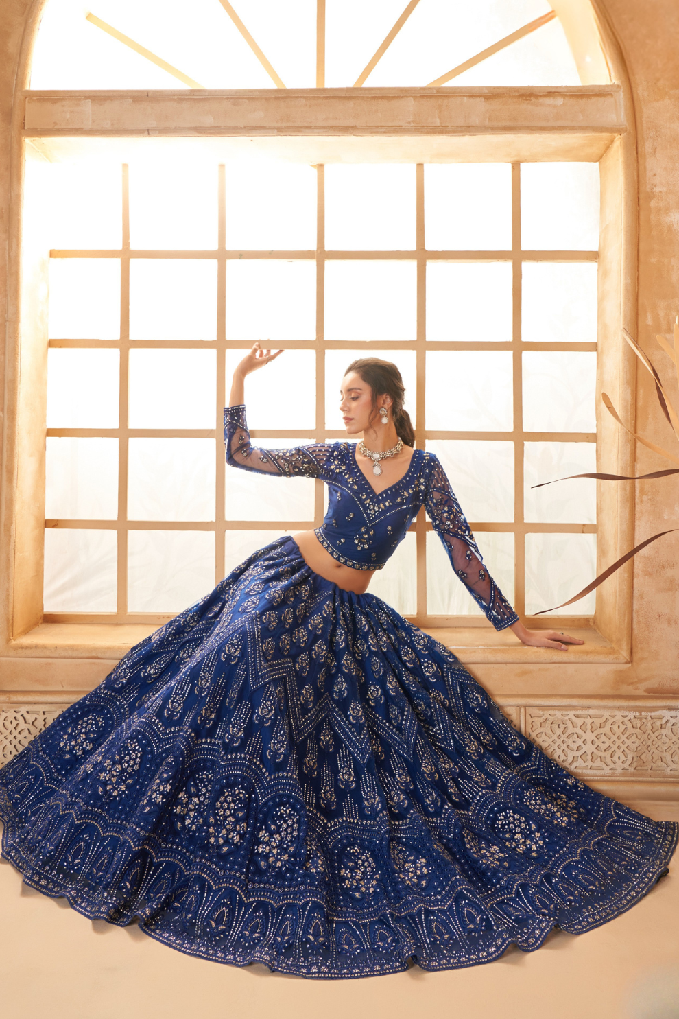 Graceful Royal Blue Party Lehenga Choli With All-Over Thread