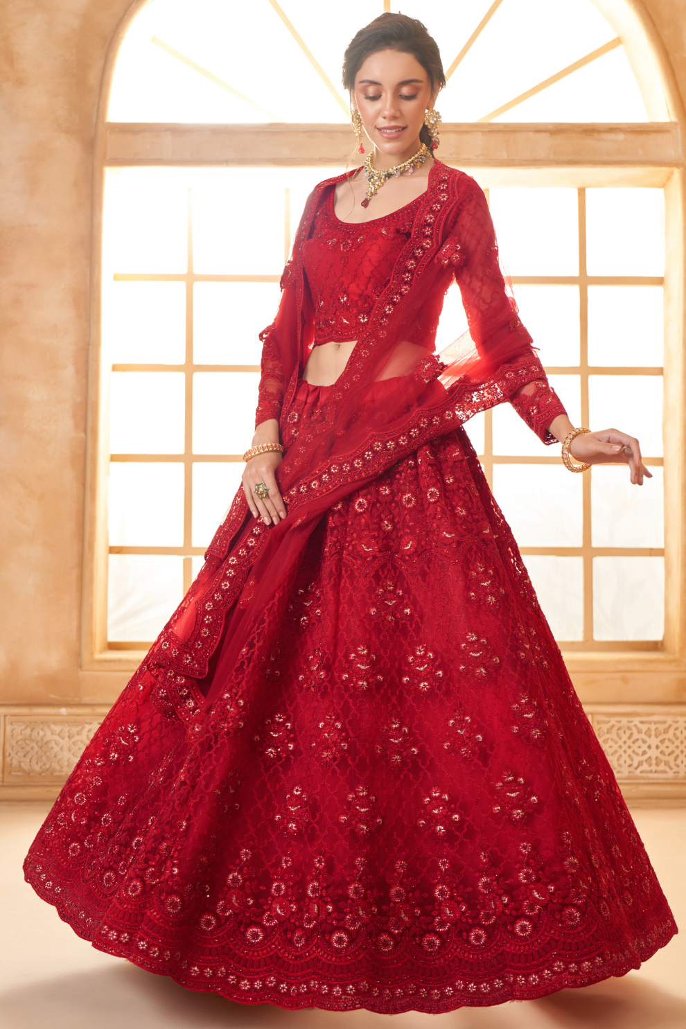 Red Cord Embellished Designer Lehenga Choli For Weddings & Parties