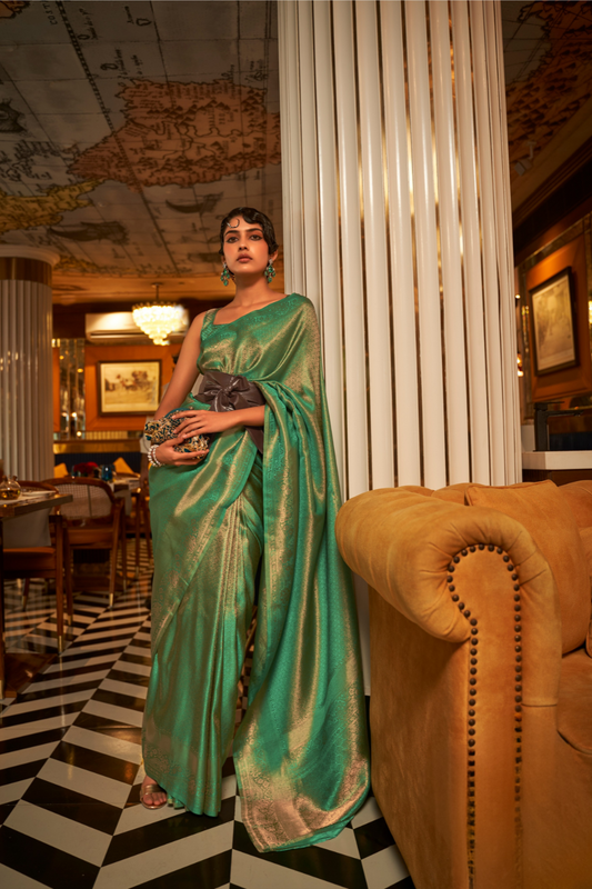 Nylon Satin Saree with Copper Zari Weaving Elegance