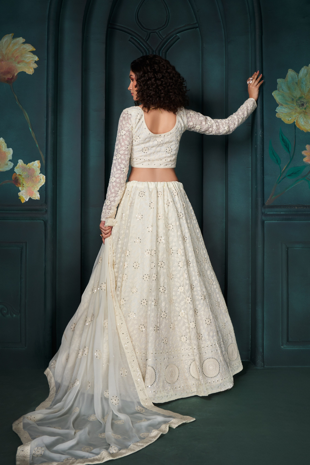 Designer White Georgette Lehenga With Intricate Thread