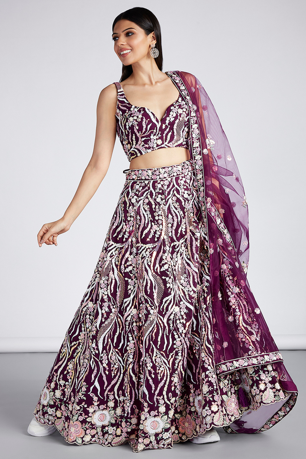 Net Sequins And Thread Embroidery Lehenga Choli Dupatta