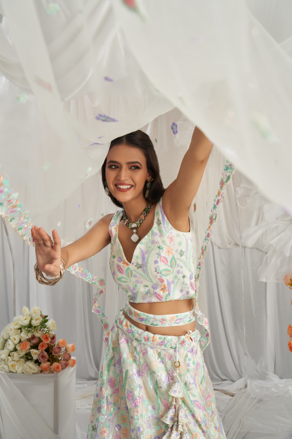 Graceful Net Semi-Stitched Lehenga Choli With Sequin Detailing