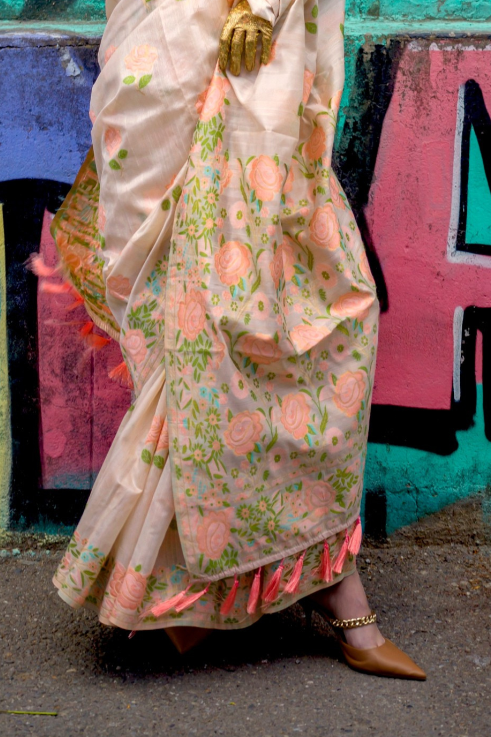 Parsi Weaving Handwoven Textured Silk Saree with Heritage Detailing