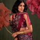 Printed Ajrakh Satin Crepe Saree with Ethnic Artistic Patterns