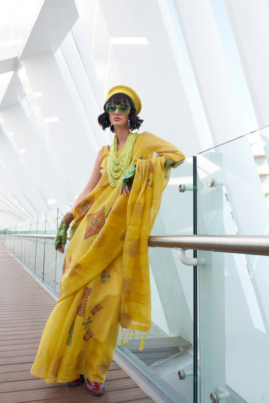 Printed Handloom Zari Tissue Saree with Elegant Shine