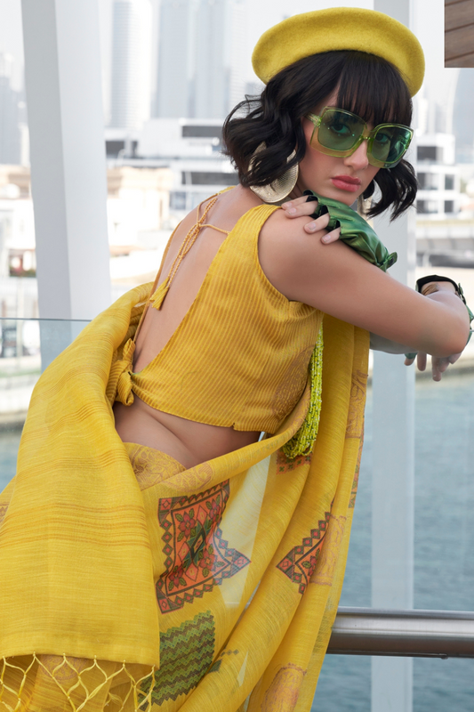 Printed Handloom Zari Tissue Saree with Elegant Shine