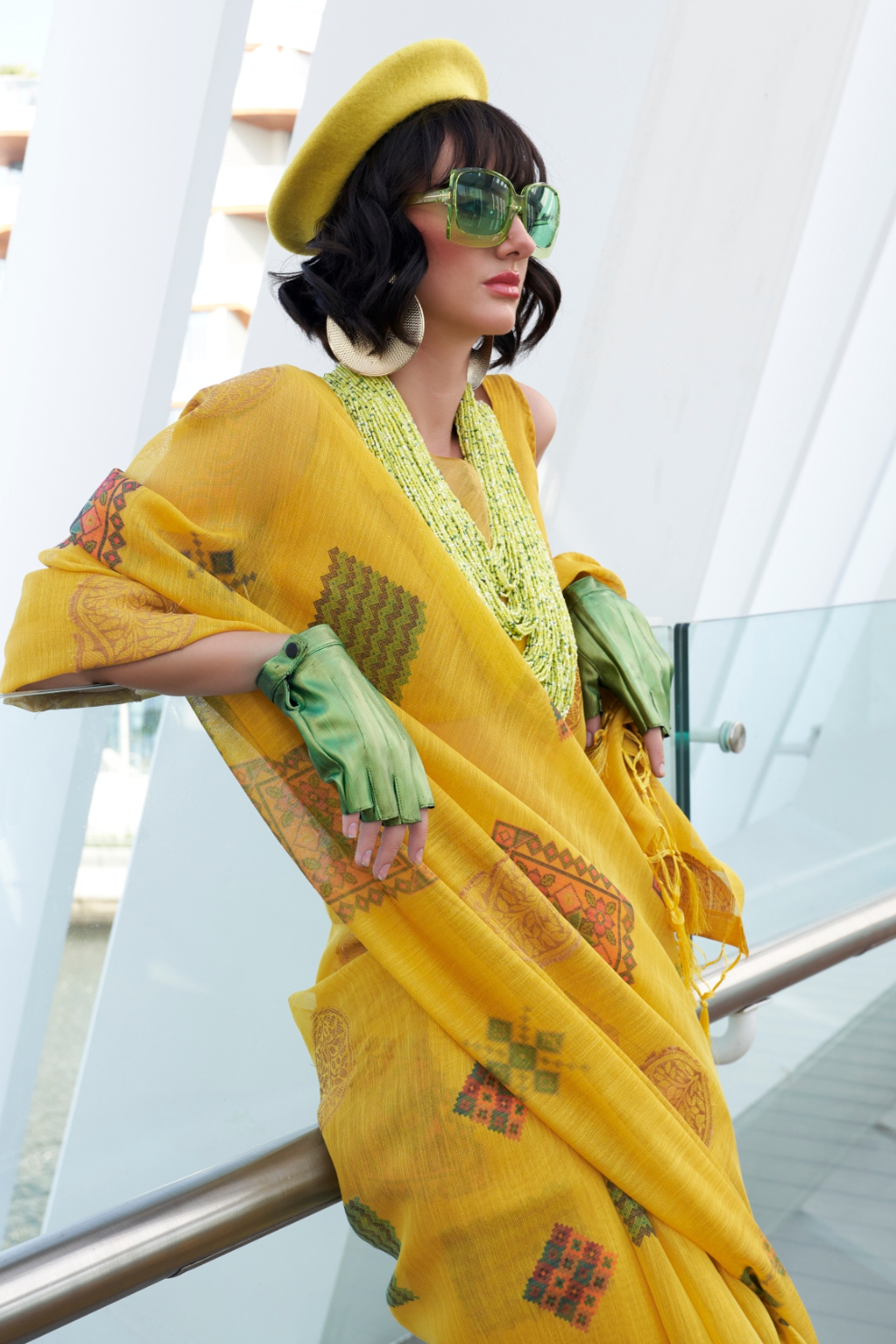 Printed Handloom Zari Tissue Saree with Elegant Shine
