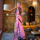 Printed Japan Satin Creep Saree with Elegant Flowing Drape