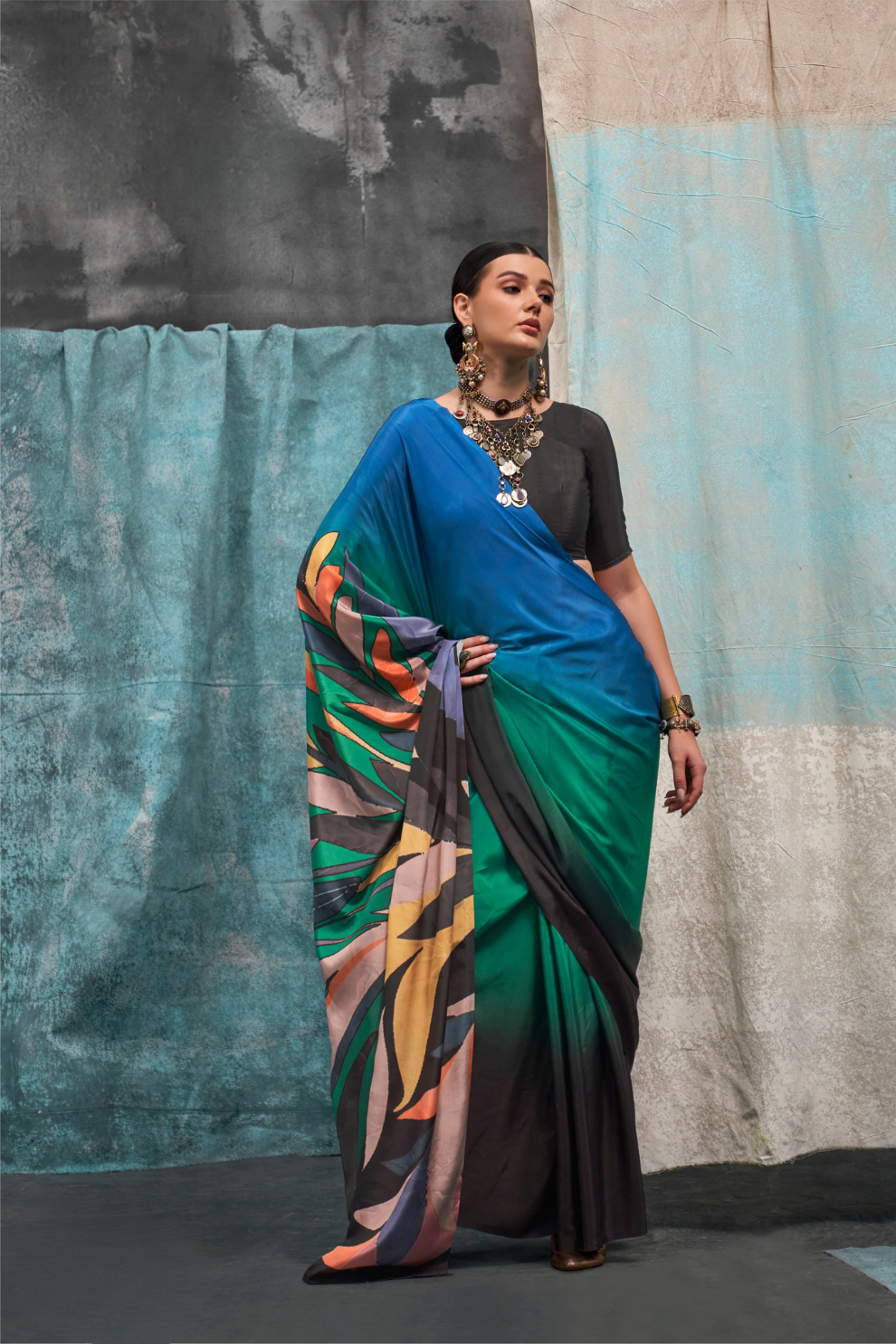 Pure Silk Crepe Saree with Statement Prints