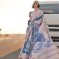 Printed Tussar Silk Saree with Elegant Artistic Patterns