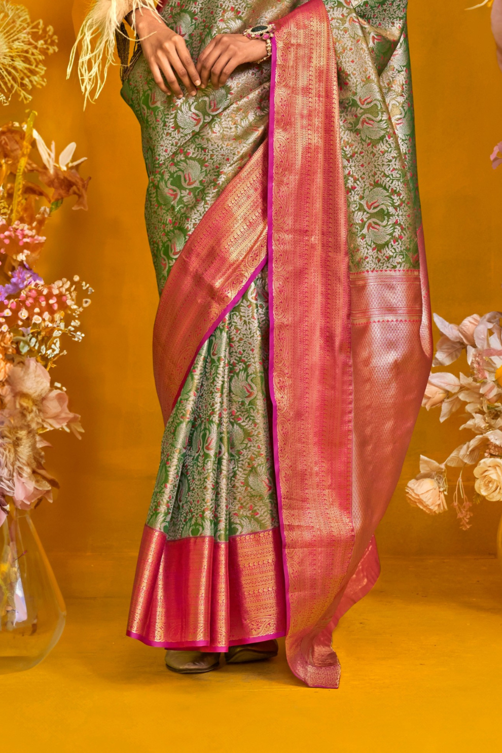 Pure Dharmavaram Silk Saree with Handloom Weaving Craft
