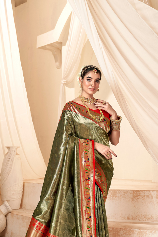 Pure Paithani Tissue Silk Saree with Rich Zari Border