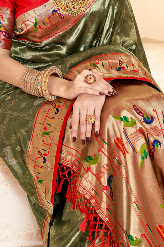Pure Paithani Tissue Silk Saree with Rich Zari Border