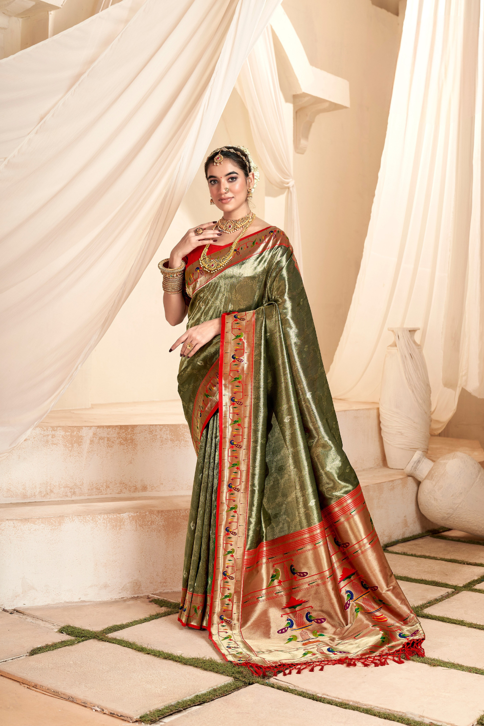 Pure Paithani Tissue Silk Saree with Rich Zari Border