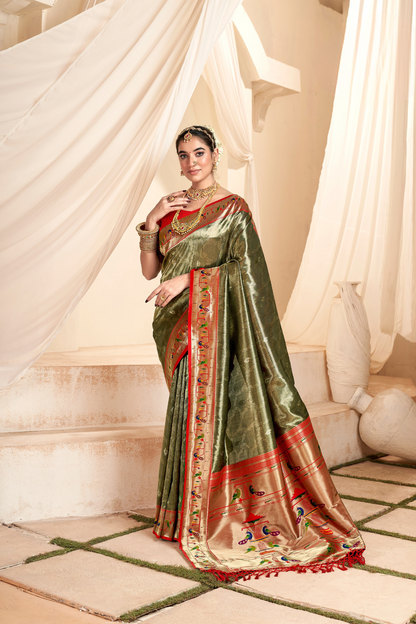 Pure Paithani Tissue Silk Saree with Rich Zari Border