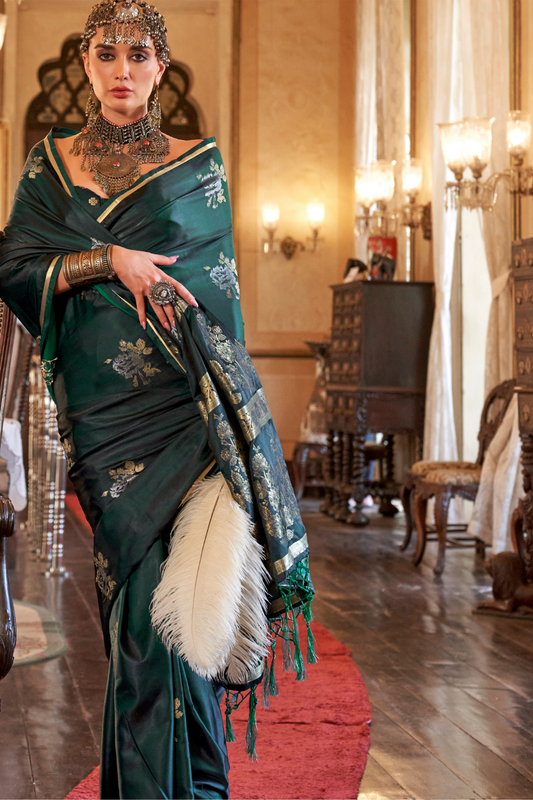Zari Woven Banarasi Satin Silk Saree with Glossy Rich Finish