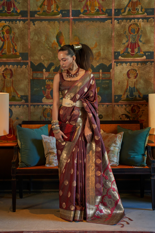 Elora Satin Tanchoi Silk Blend Saree with Handloom Weaving