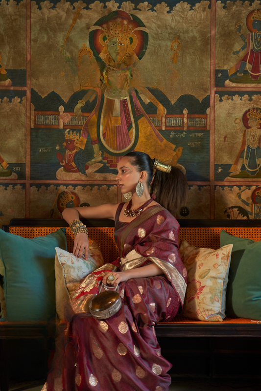 Elora Satin Tanchoi Silk Blend Saree with Handloom Weaving