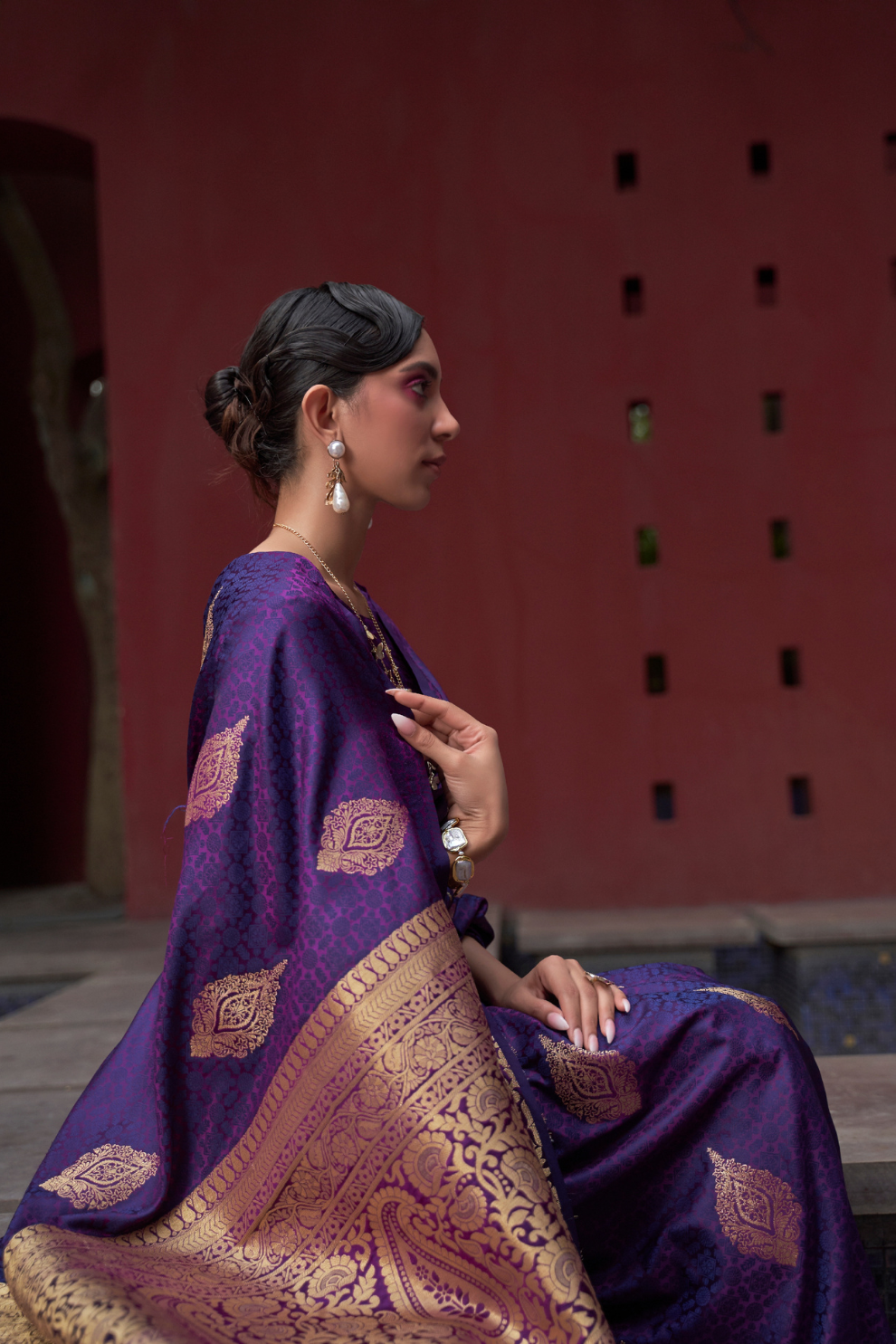 Printed Silk Saree with Zari Border and Tassels