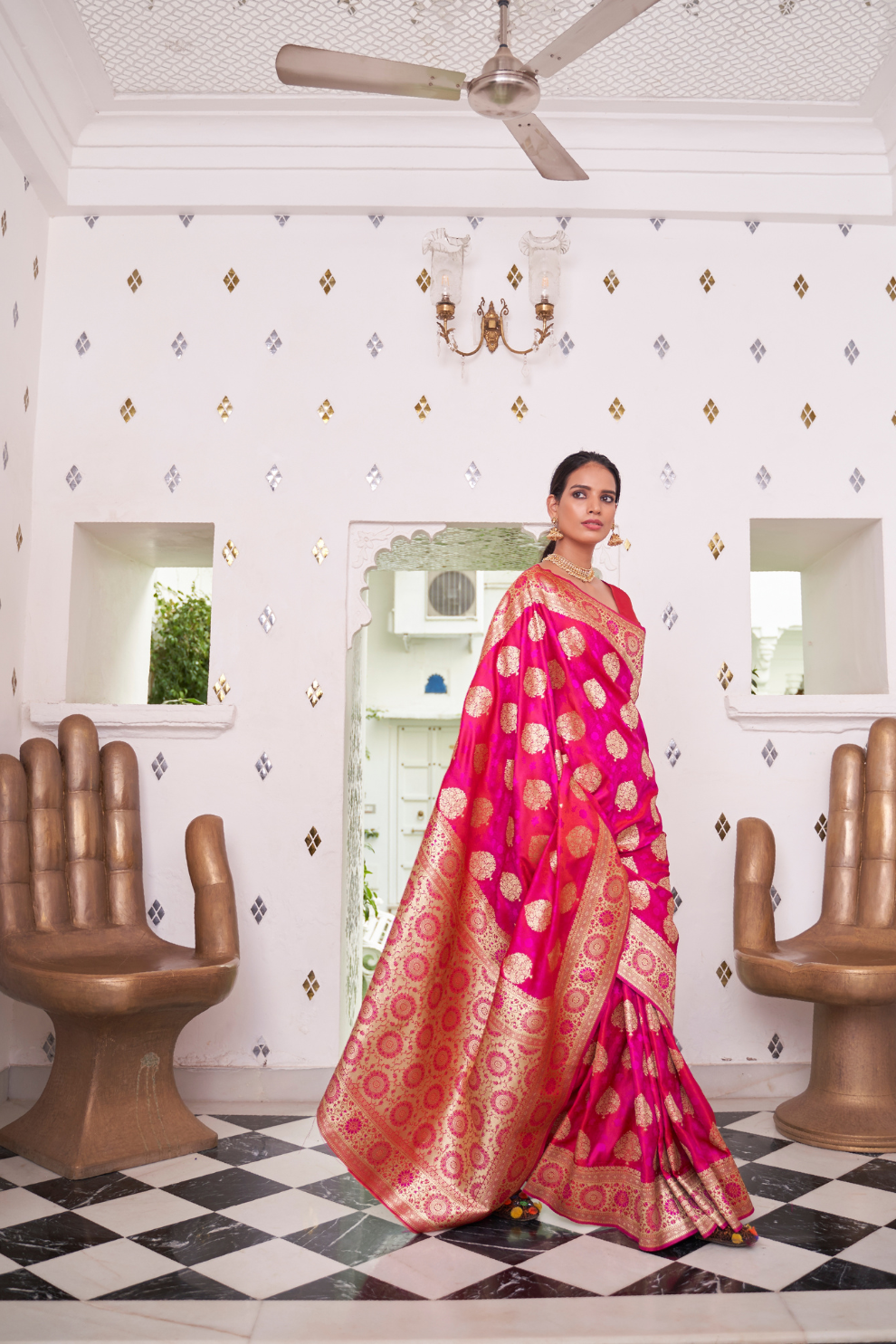 Glossy Satin Silk Saree with Intricate Weaving Work