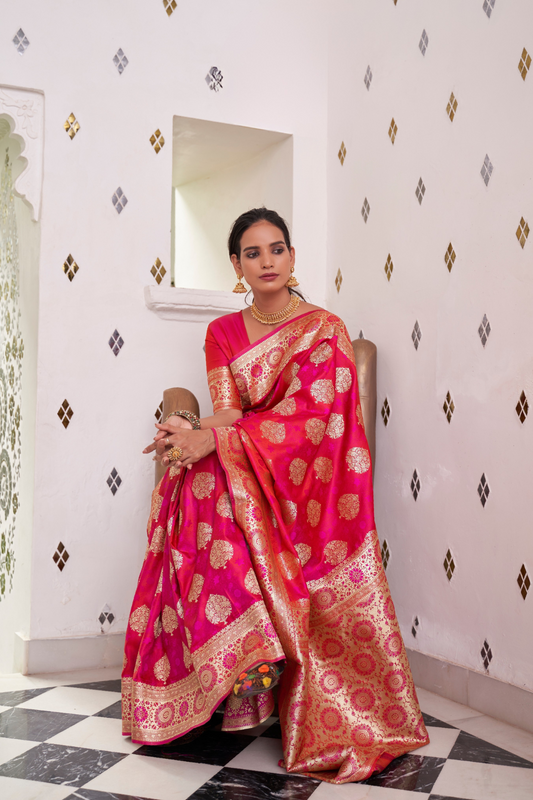 Glossy Satin Silk Saree with Intricate Weaving Work