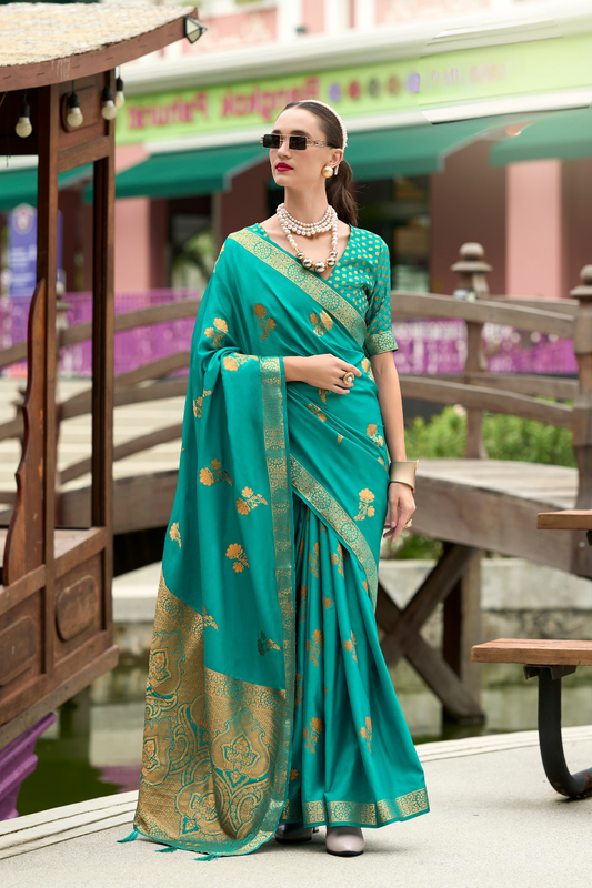 Royal Handwoven Satin Saree with Intricate Zari Detailing - LaVante Fashion