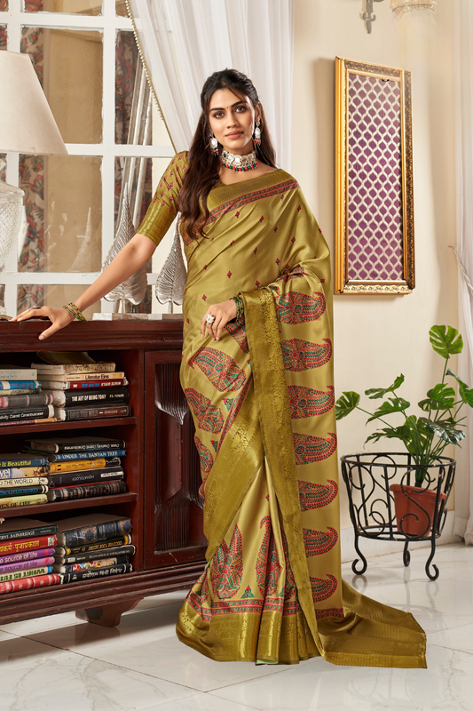 Glossy Pure Satin Silk Drape with Contemporary Digital Art - LaVante Fashion