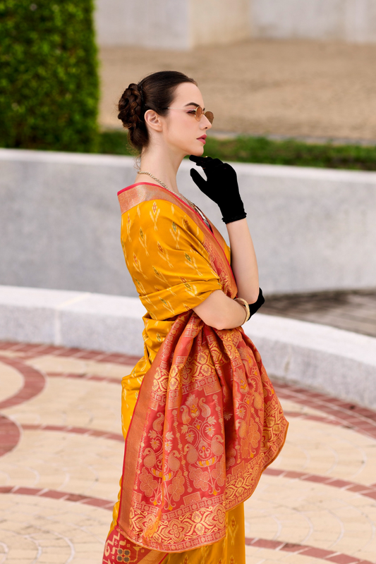 Soft Silk Saree with Ikkat Border and Classic Elegance