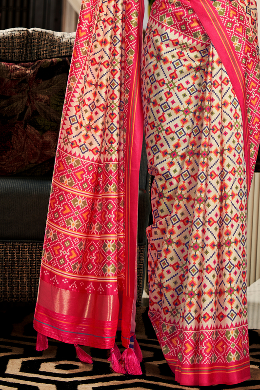 Pure Tussar Silk Saree with Patola Print & Lagdi Patta Pallu