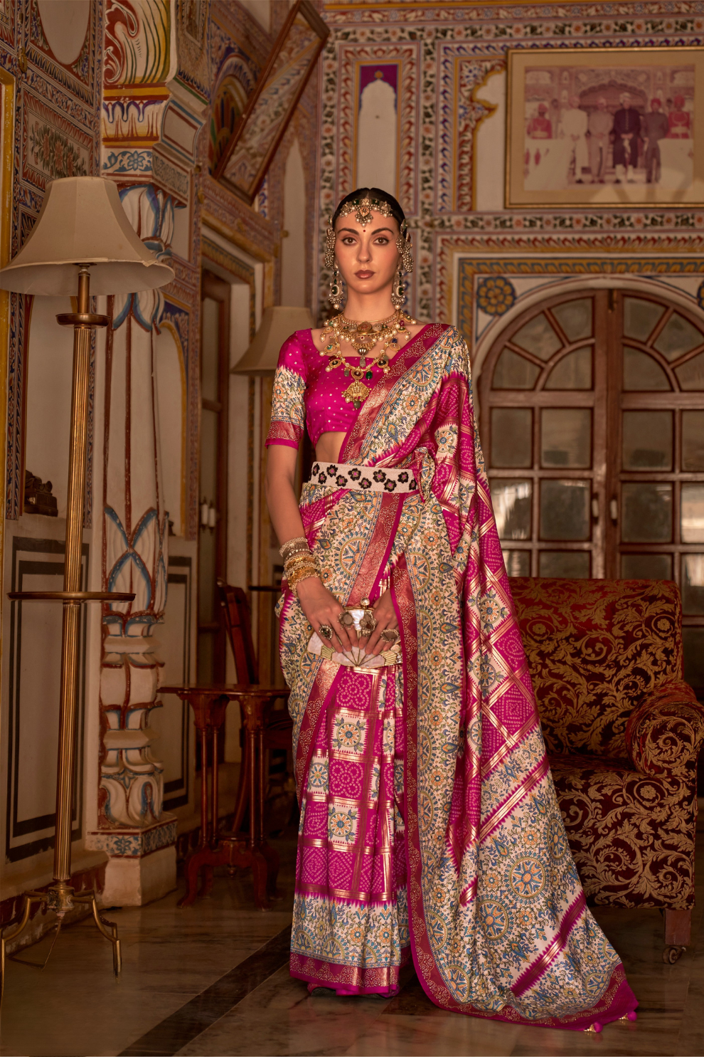 Elegant Pure Silk Bandhani Saree with Weaving and Artistic Print