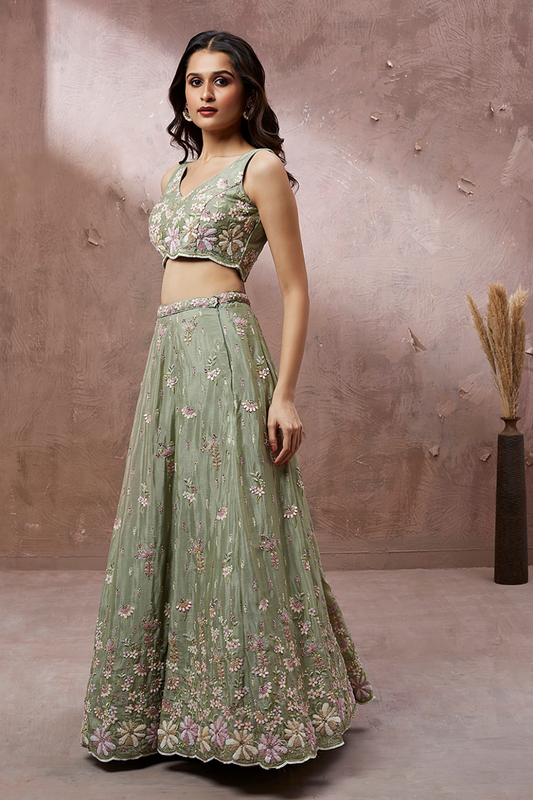 Elegant Georgette Sequin Lehenga with Zarkan Work