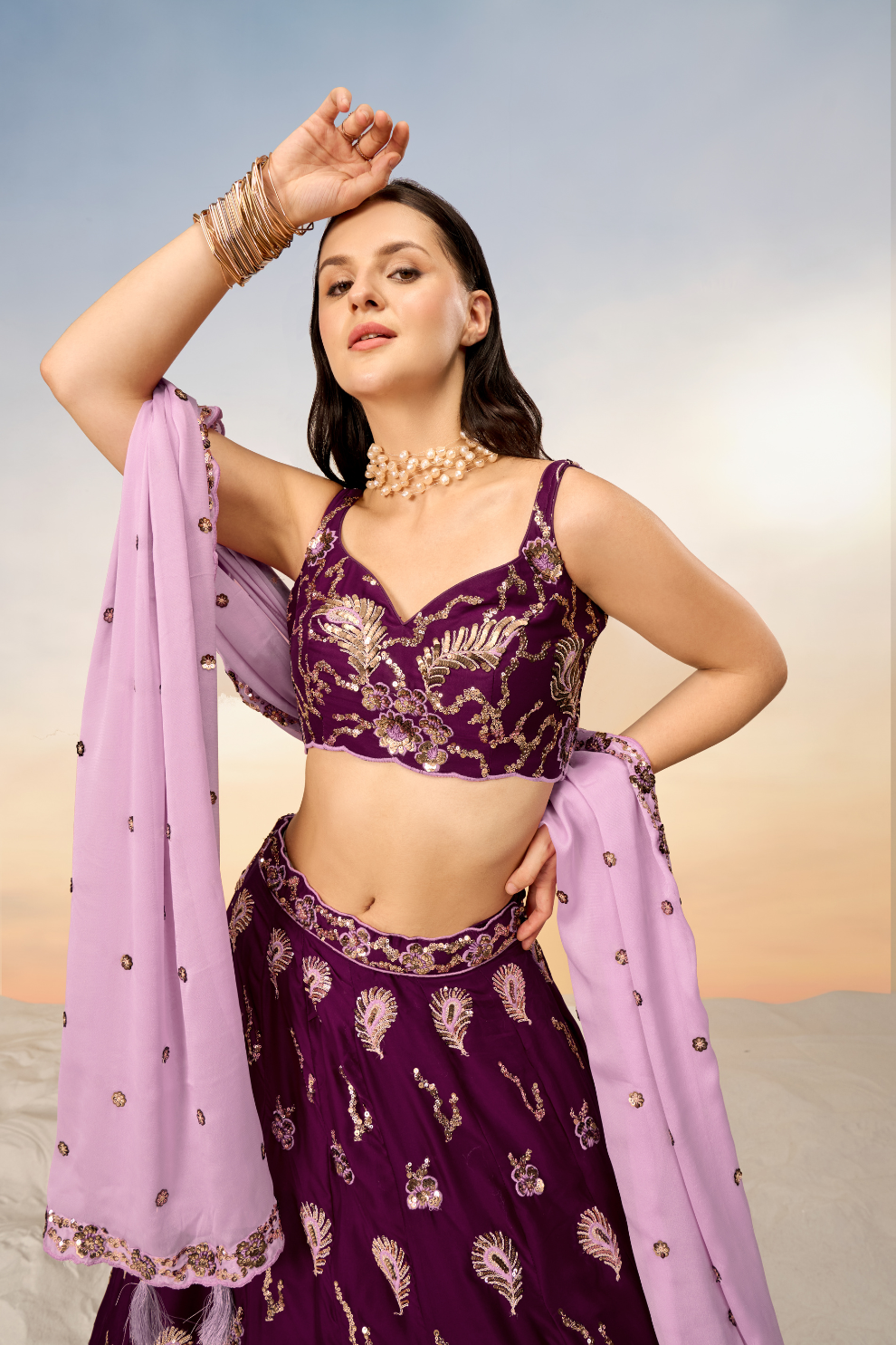 Pure Georgette With Heavy Sequins Embroidery Lehenga Choli Dupatta