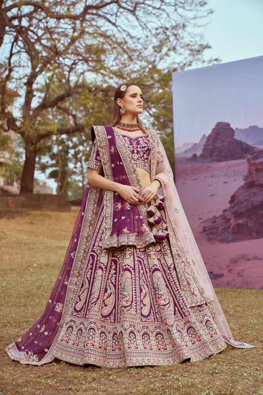 Pure Silk Bridal Lehenga Choli With Moti And Cording Embroidery