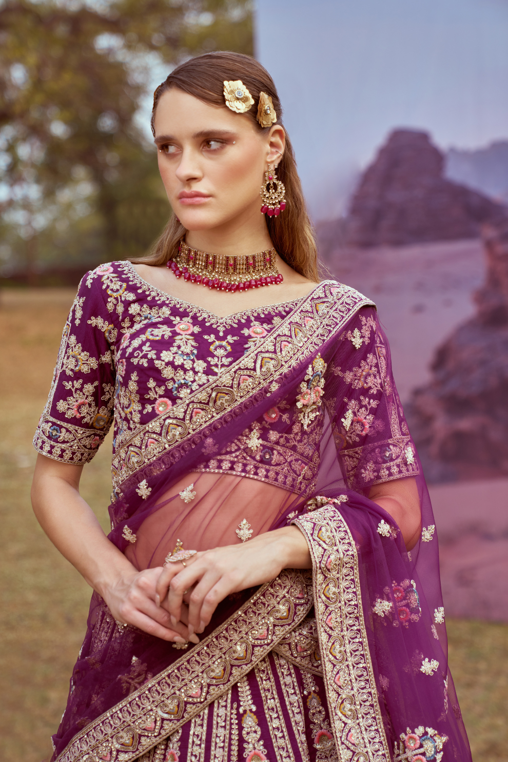 Pure Silk Moti And Sequins Embroidery Bridal Lehenga Choli Dupatta