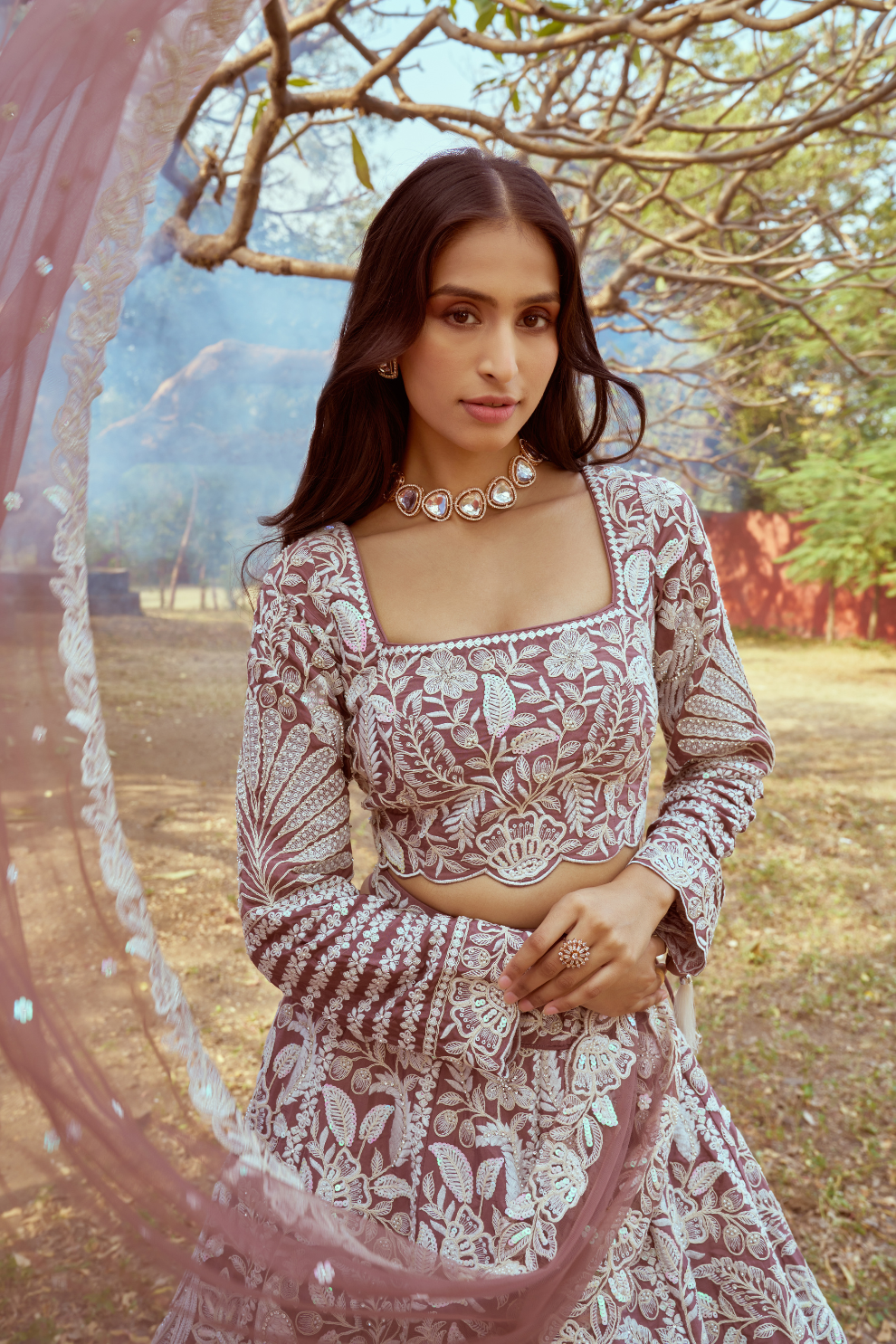 Elegant Satin Lehenga Set with Handcrafted Sequin Embroidery