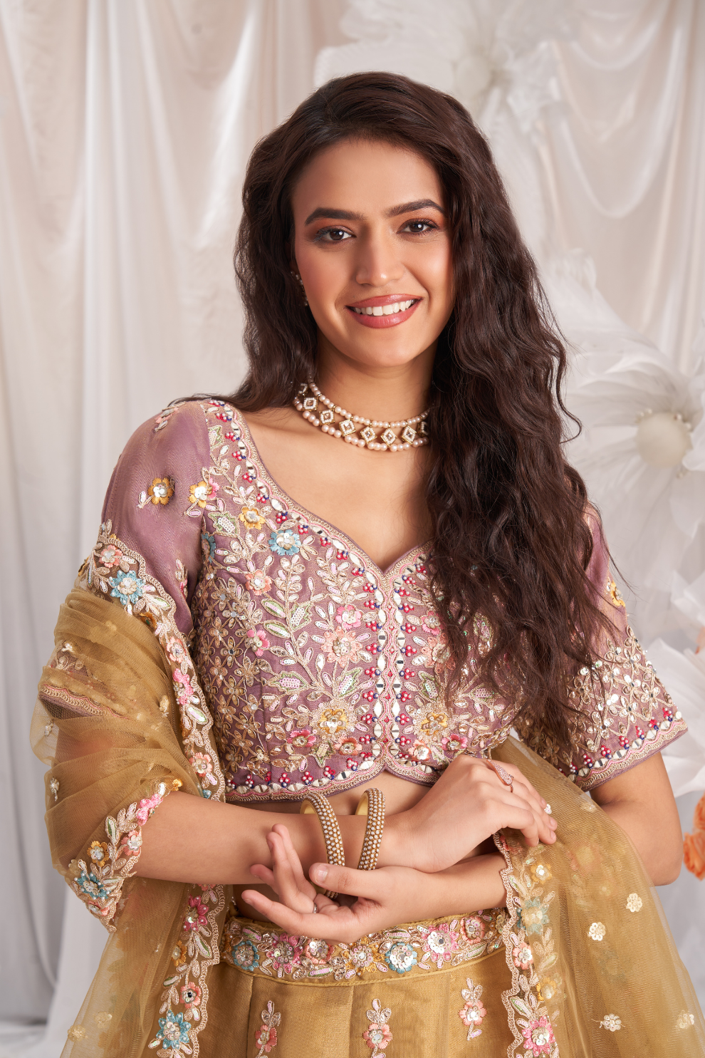 Exquisite Bridal Net Lehenga Set With Gotapatti And Moti Embroidery