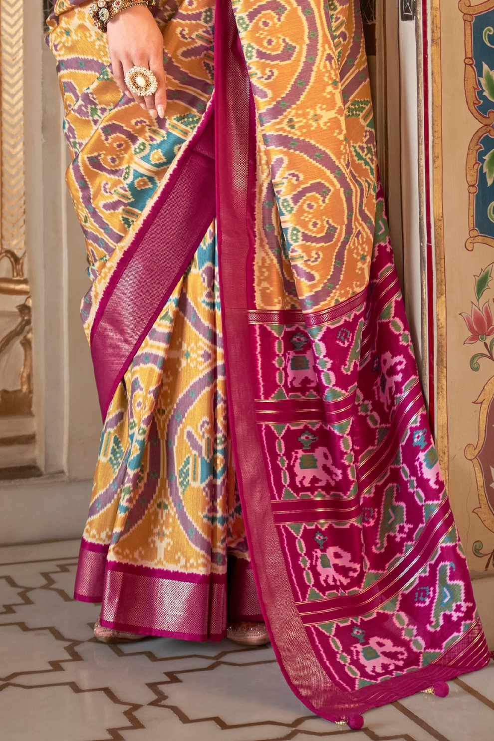 Classic Patola Printed Saree Enhanced with Contrast Zari Border